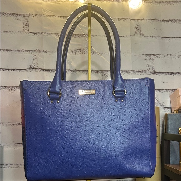 Kate Spade Royal Blue ostrich Embossed Tote - Picture 1 of 16